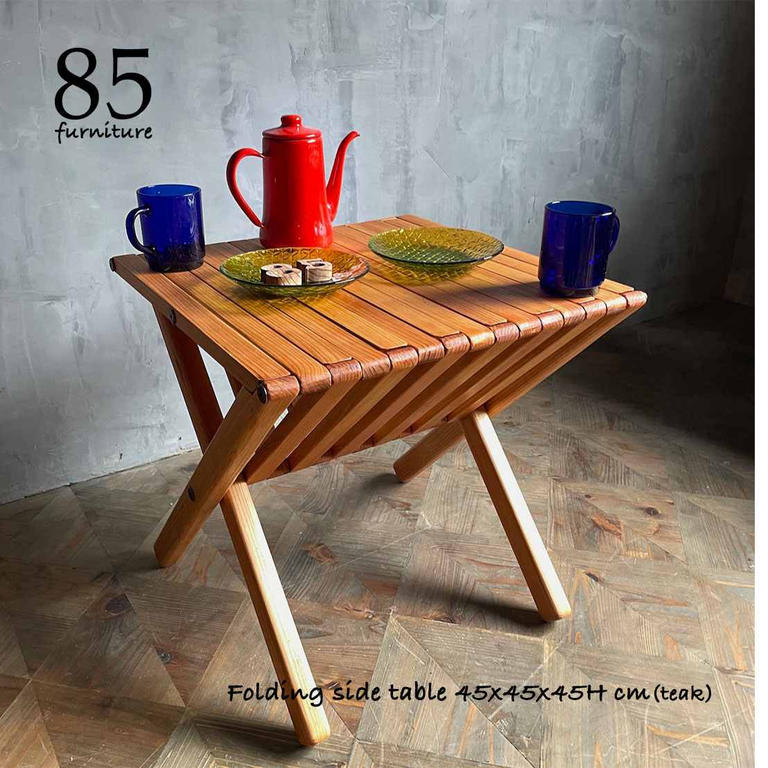 フォールディングサイドテーブル　★450タイプ　無垢材　オイル仕上げ　 折り畳みテーブル　ベランダ　キャンプ
