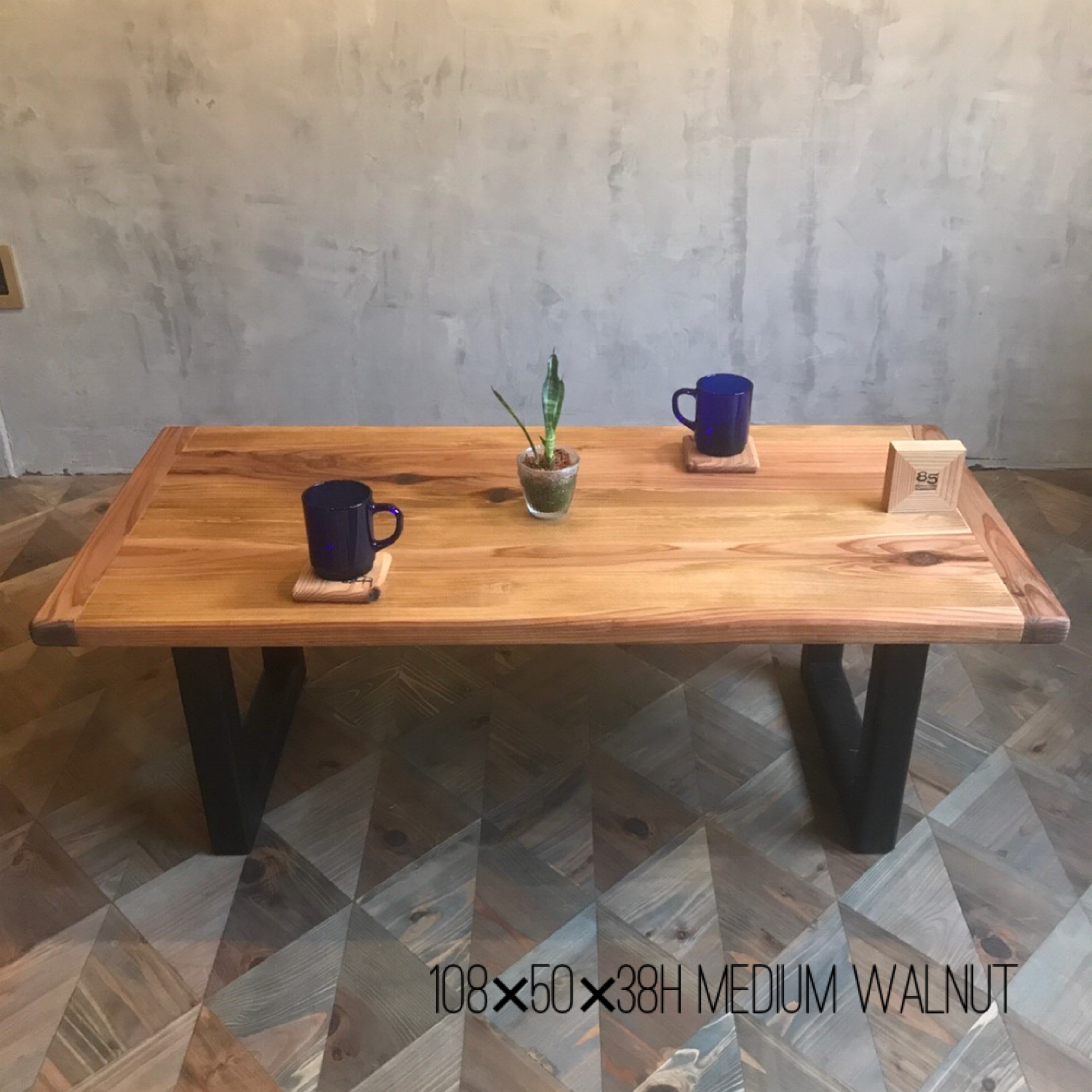 108×50 コーヒーテーブル ローテーブル　自然派塗料　オイル仕上げ 黒アイアン脚可能　無垢材　【サイズオーダー可能】